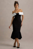 Corola Black White Bardot Volume Hem Midi Dress