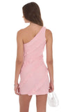 Ruffle Rhinestone One Shoulder Dress in Pink