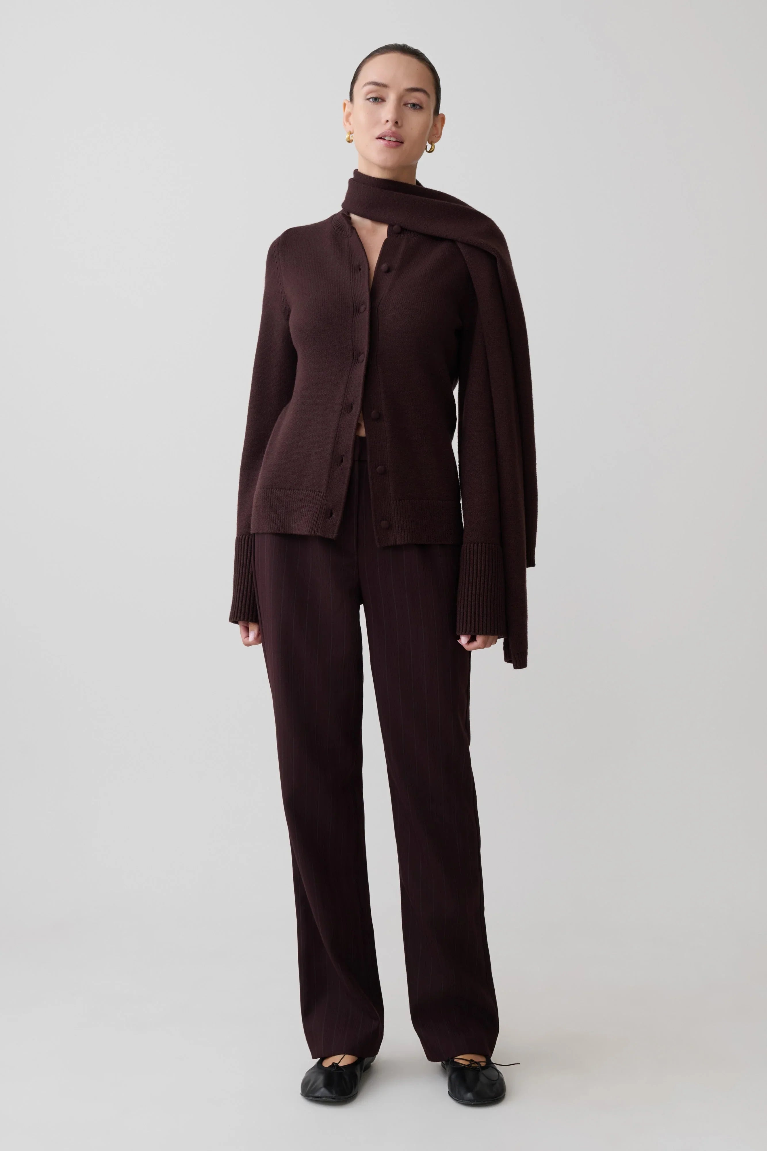 Lara Knit Cardigan With Scarf Chocolate