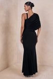 Sylvie Black Asymmetric Neck Maxi Dress