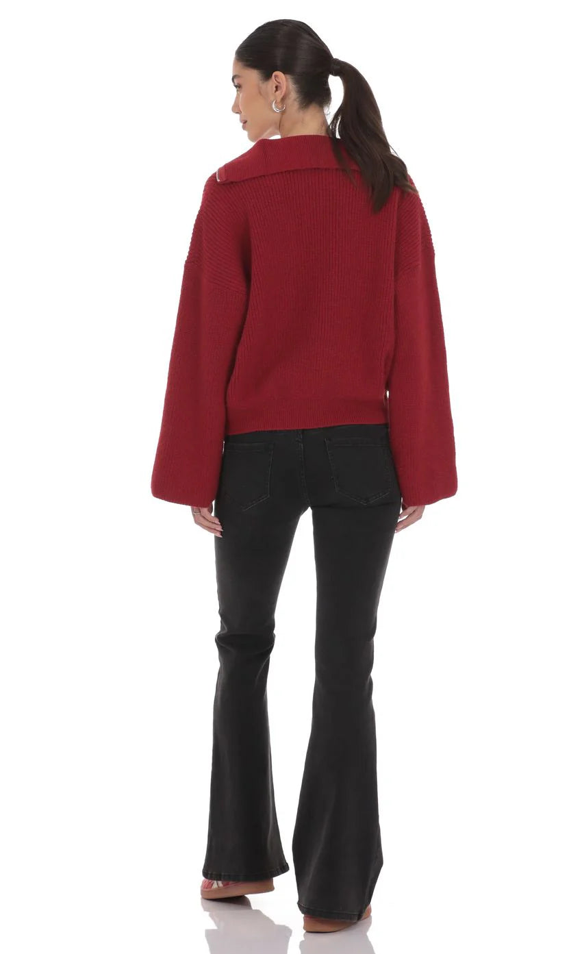 Knit Quarter Zip Jumper in Maroon