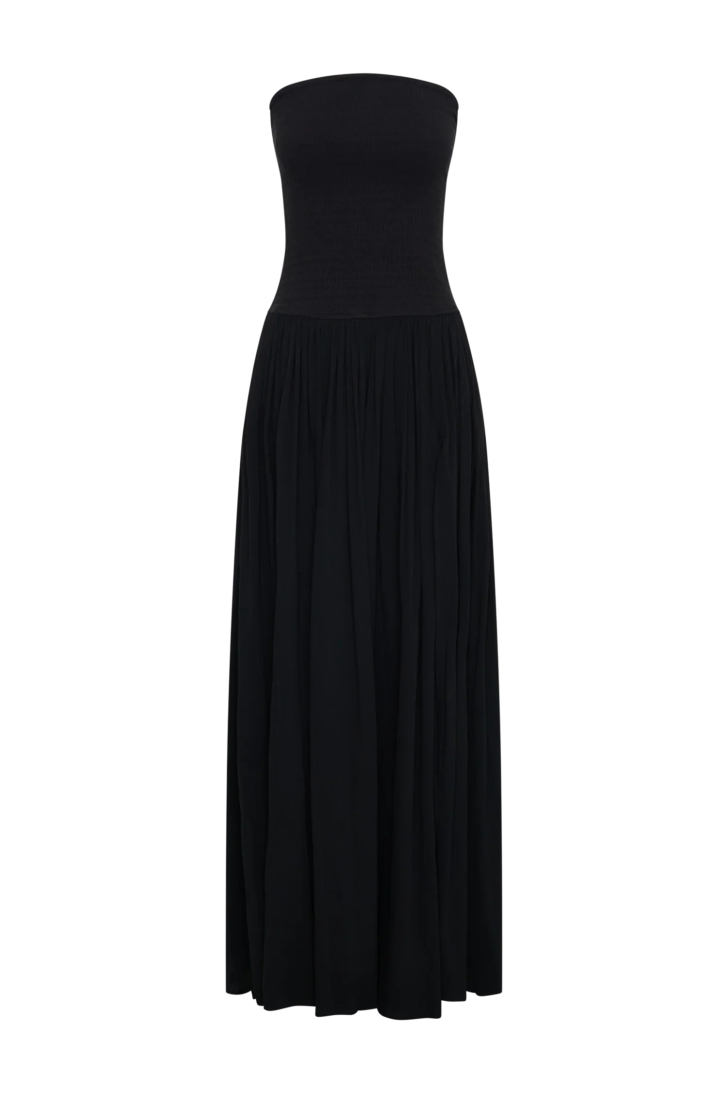 Maureen Cotton Shirring Maxi Dress Black