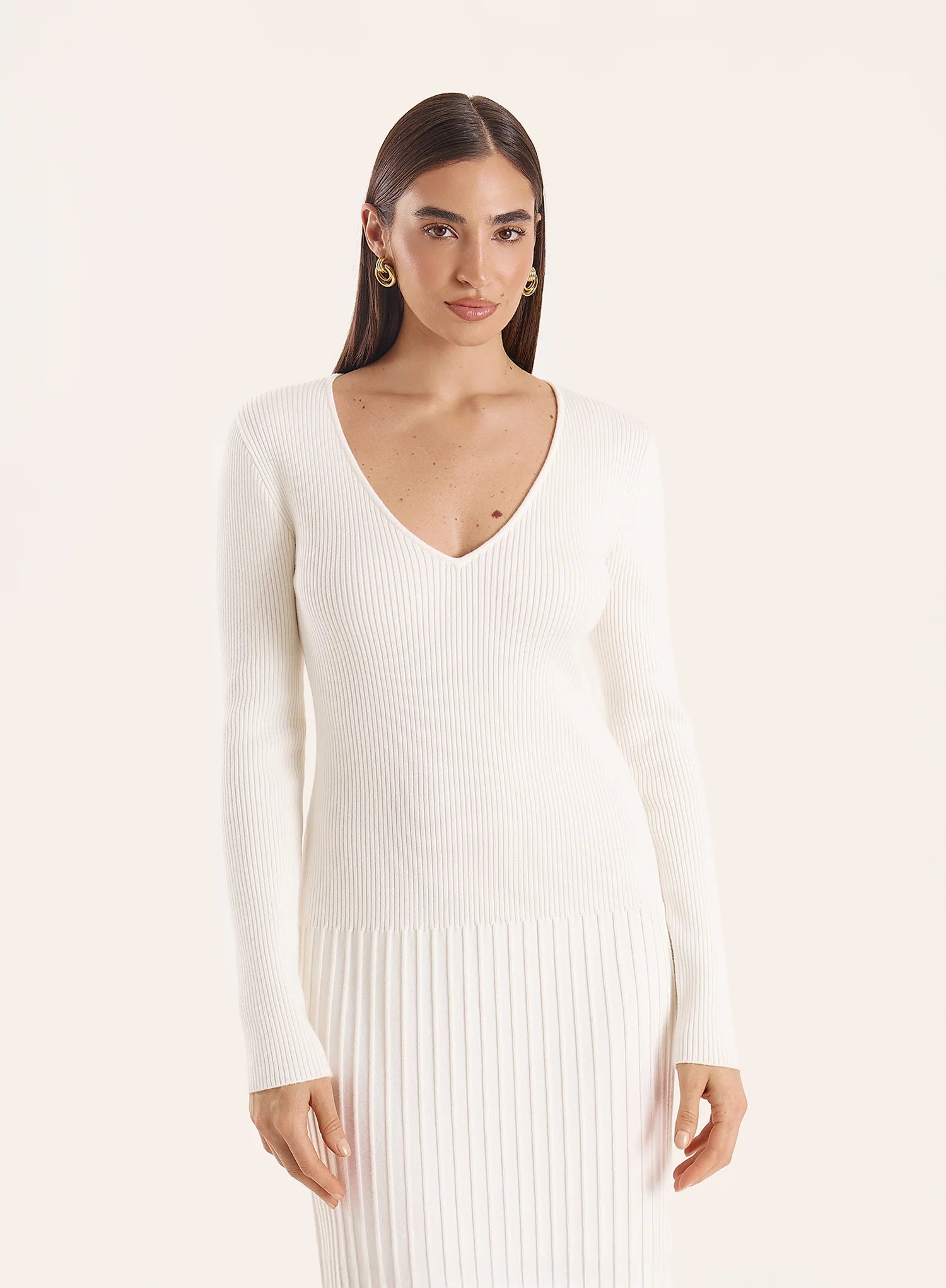 Off White Drop Waist Knitted Maxi Dress