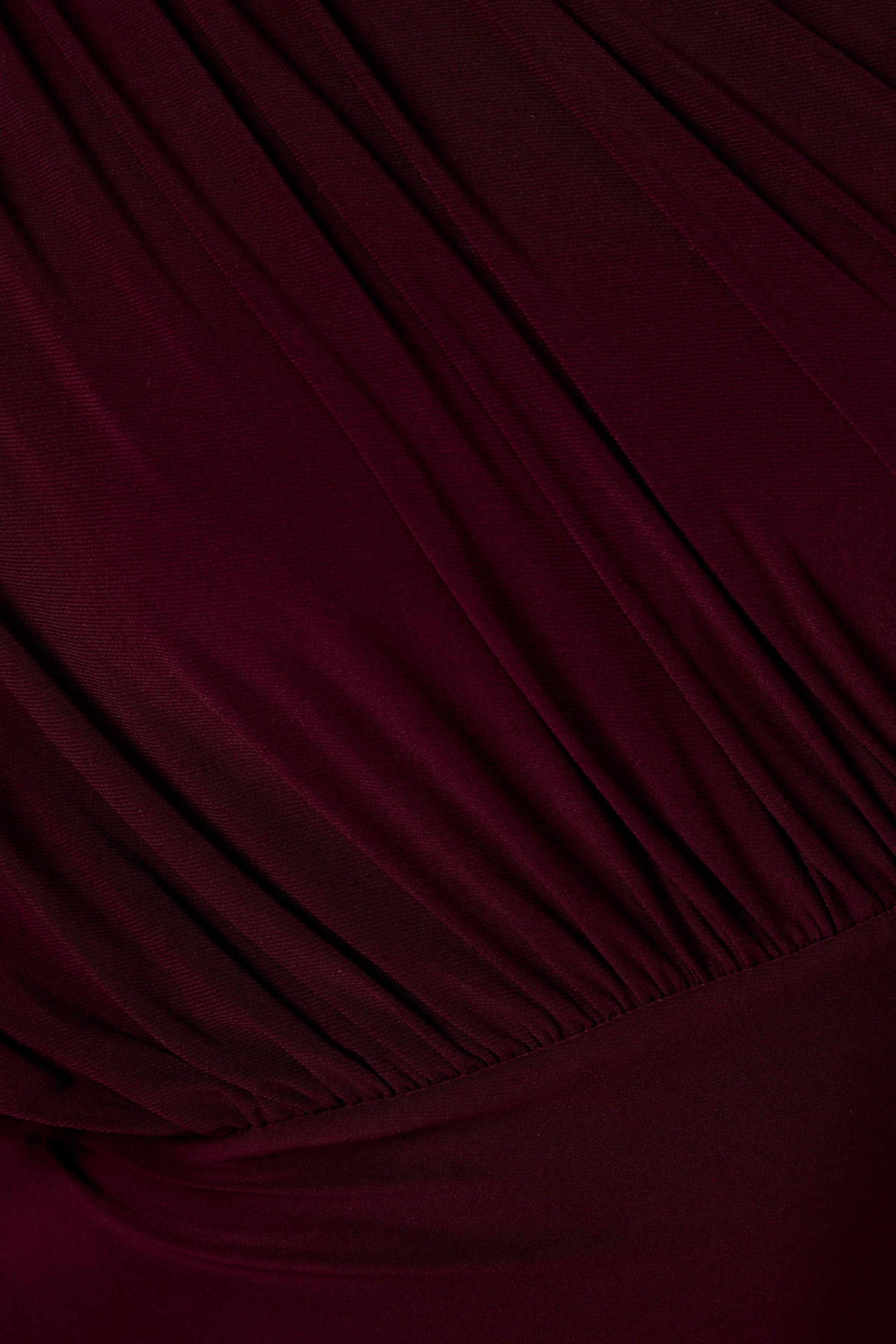 Kelsey Burgundy Asymmetric Neck Maxi Dress With Ruched Detailing