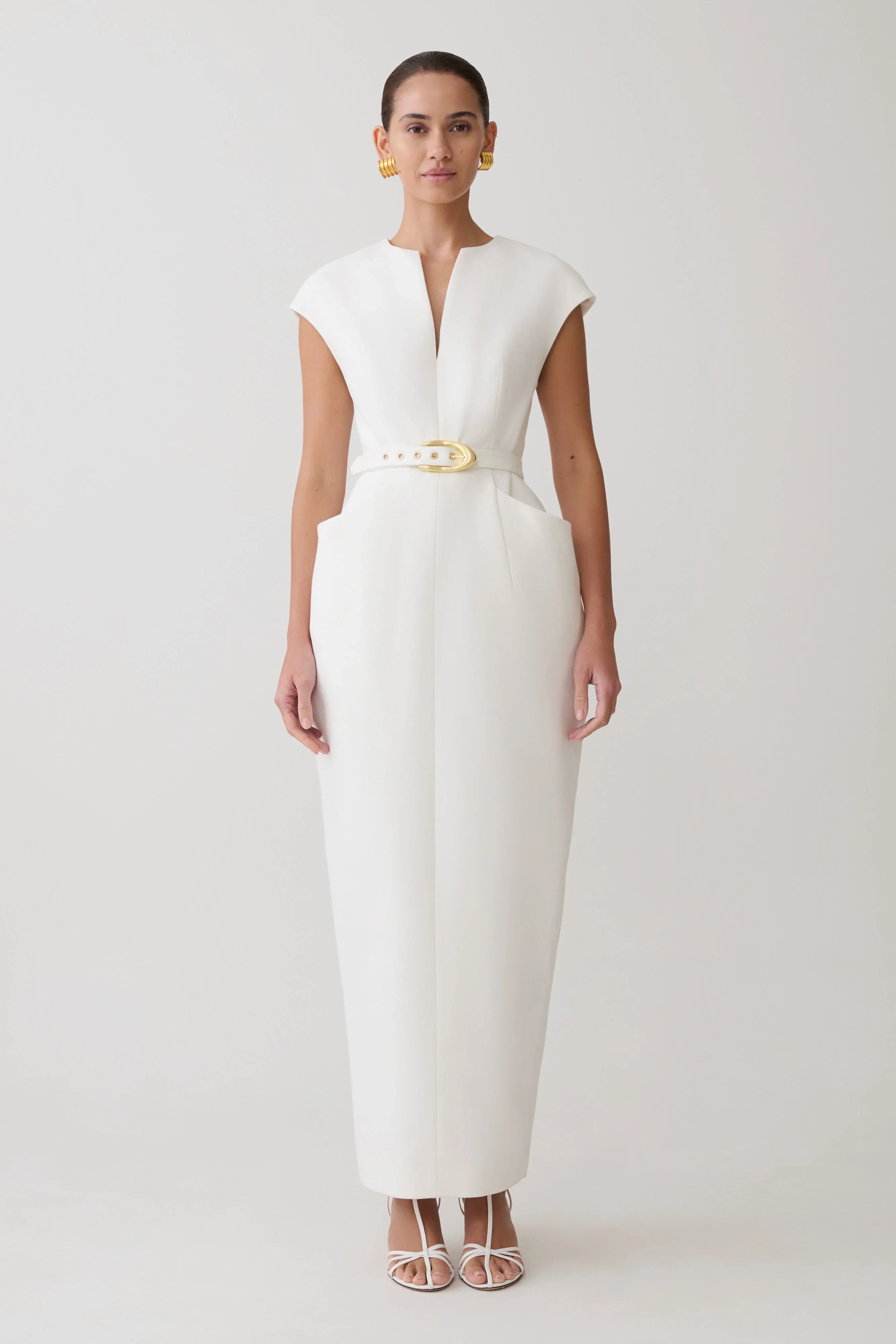 Livia V Neck Linen Maxi Dress White