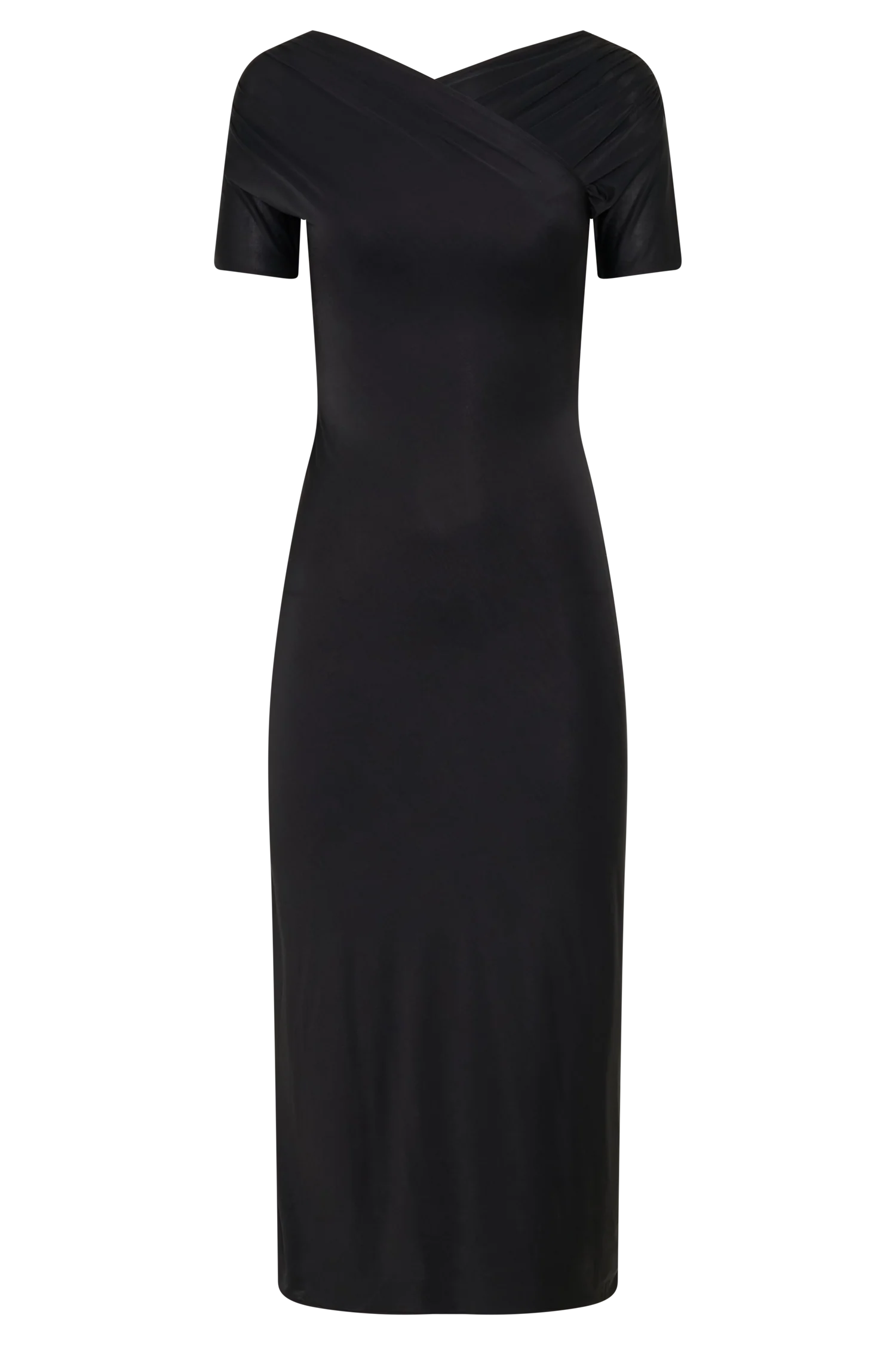 Junie Cross Over Neck Slinky Maxi Dress Black