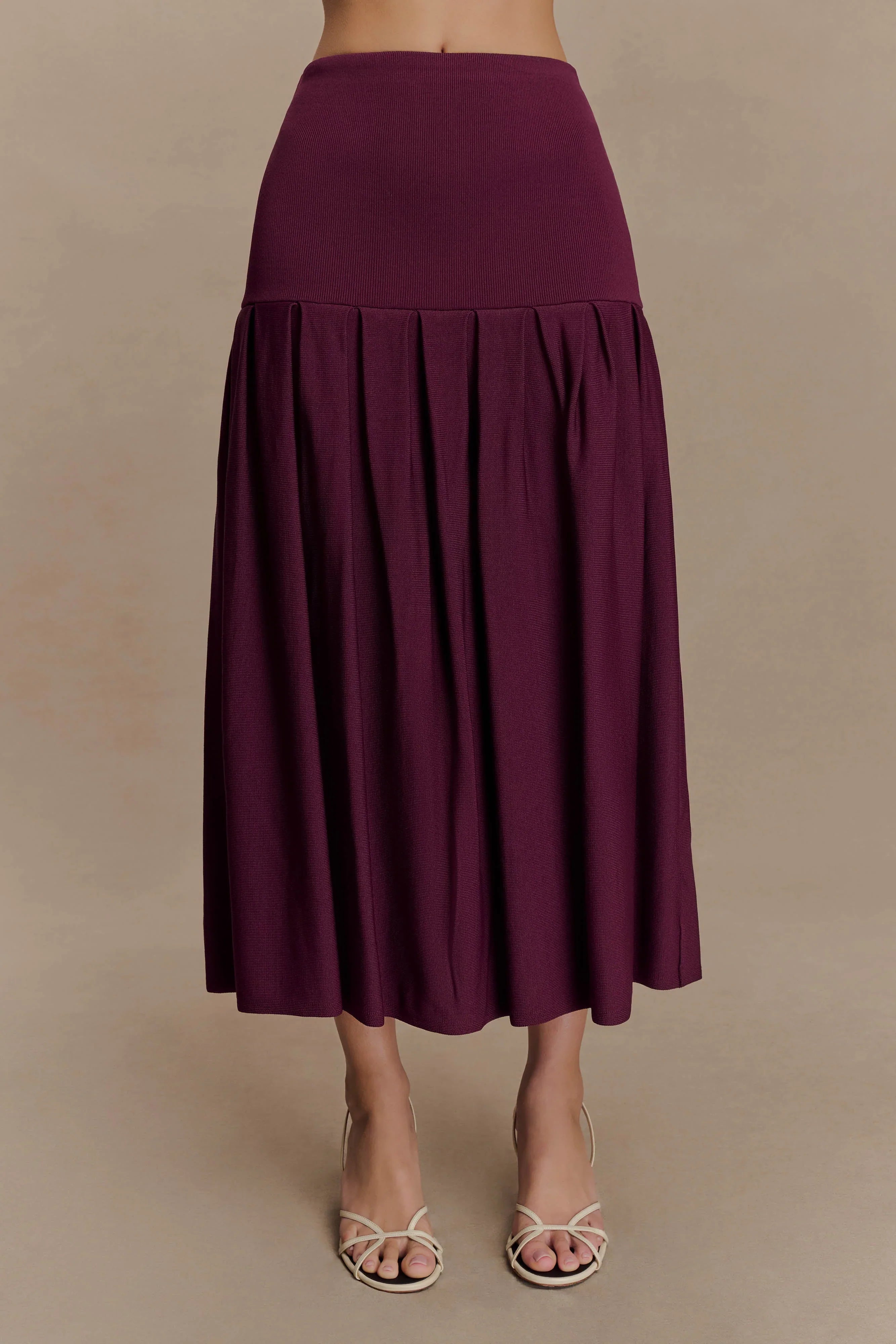 Romaine Bandage Knit Midi Skirt Wine