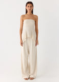 Rossi Hanky Hem Linen Top Oatmeal