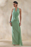 Rosina Sage Halter Neck Draped Maxi Dress With Sash