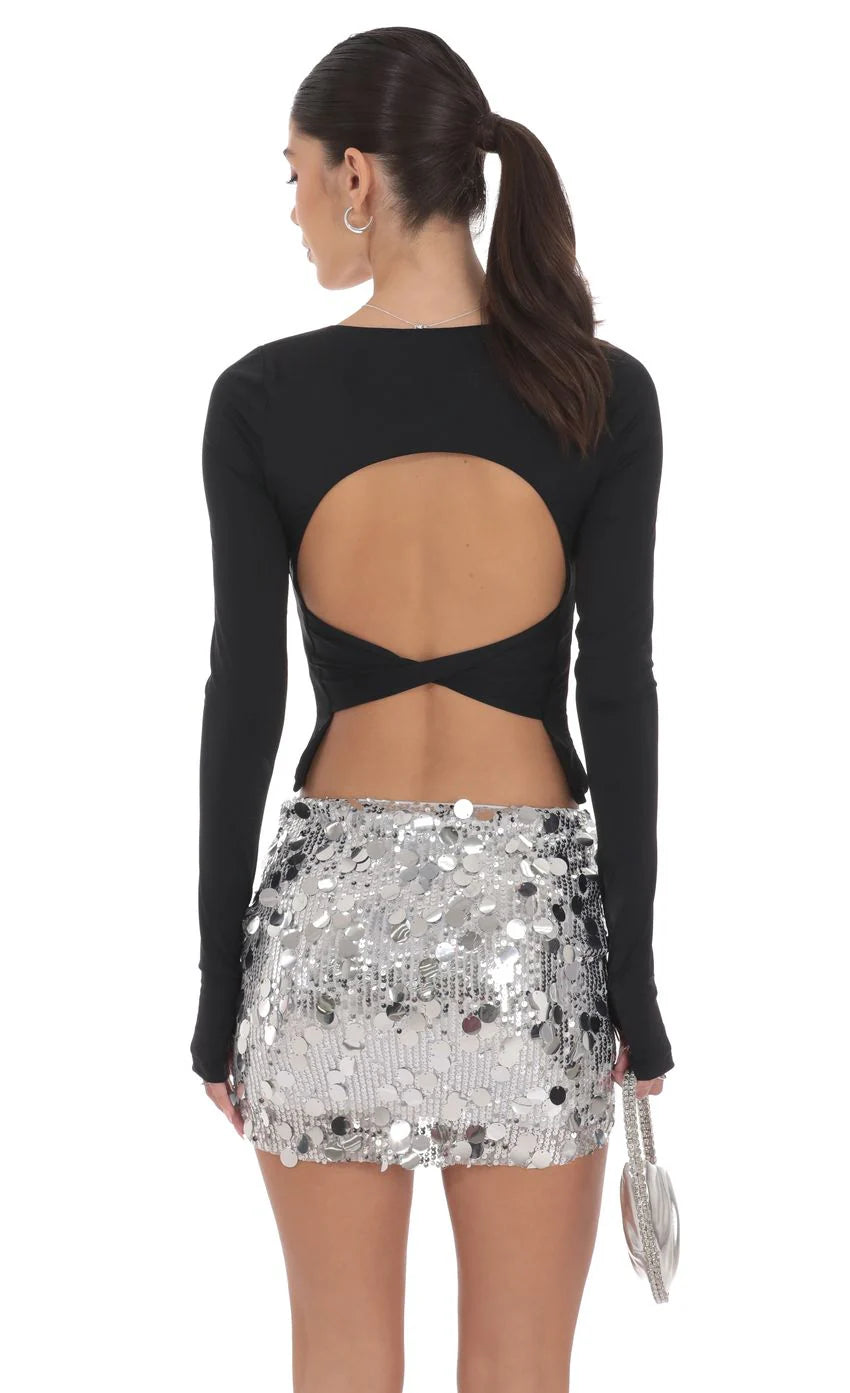 Circle Sequin Skirt in Silver