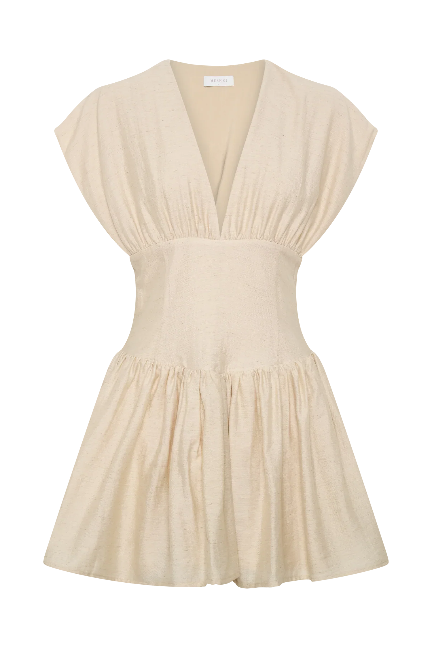 Arabella Cinched Waist Linen Mini Dress Natural
