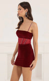 Velvet Rhinestone Corset Dress in Red