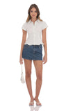 PinStripe Button Up Ruffle Top in White