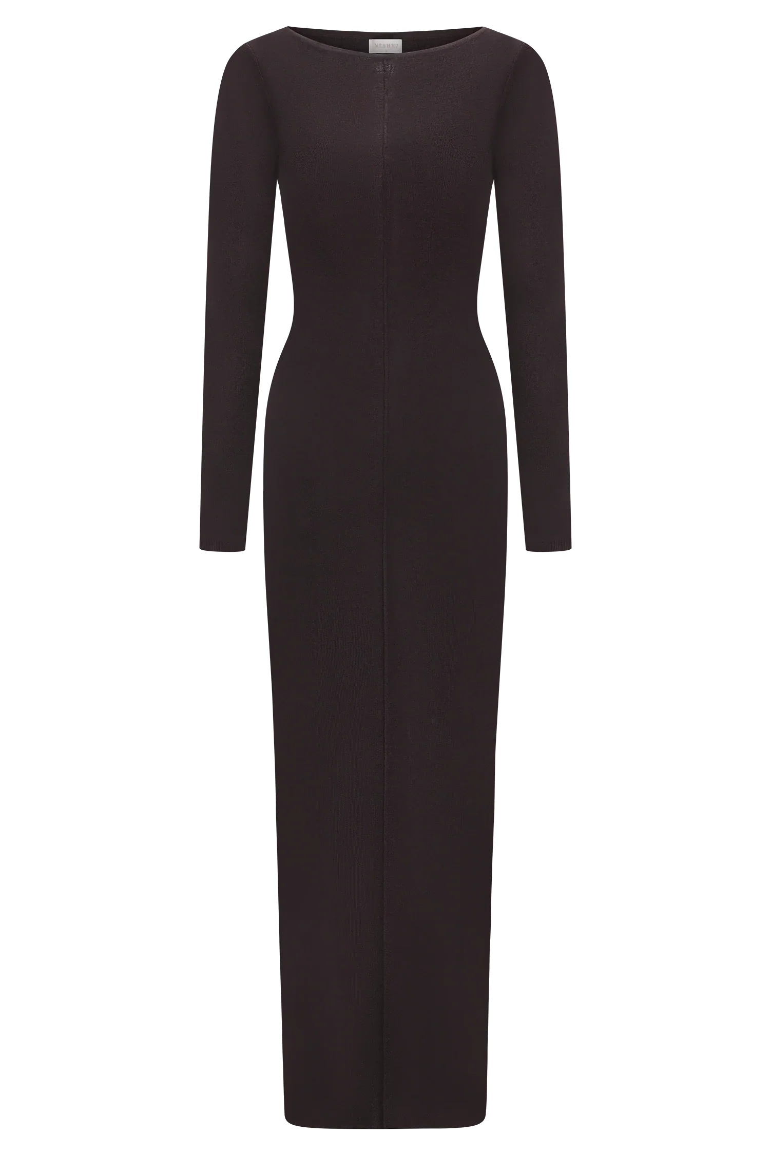 Cleona Merino Wool Ribbed Long Sleeve Maxi Dress Deep Chocolate