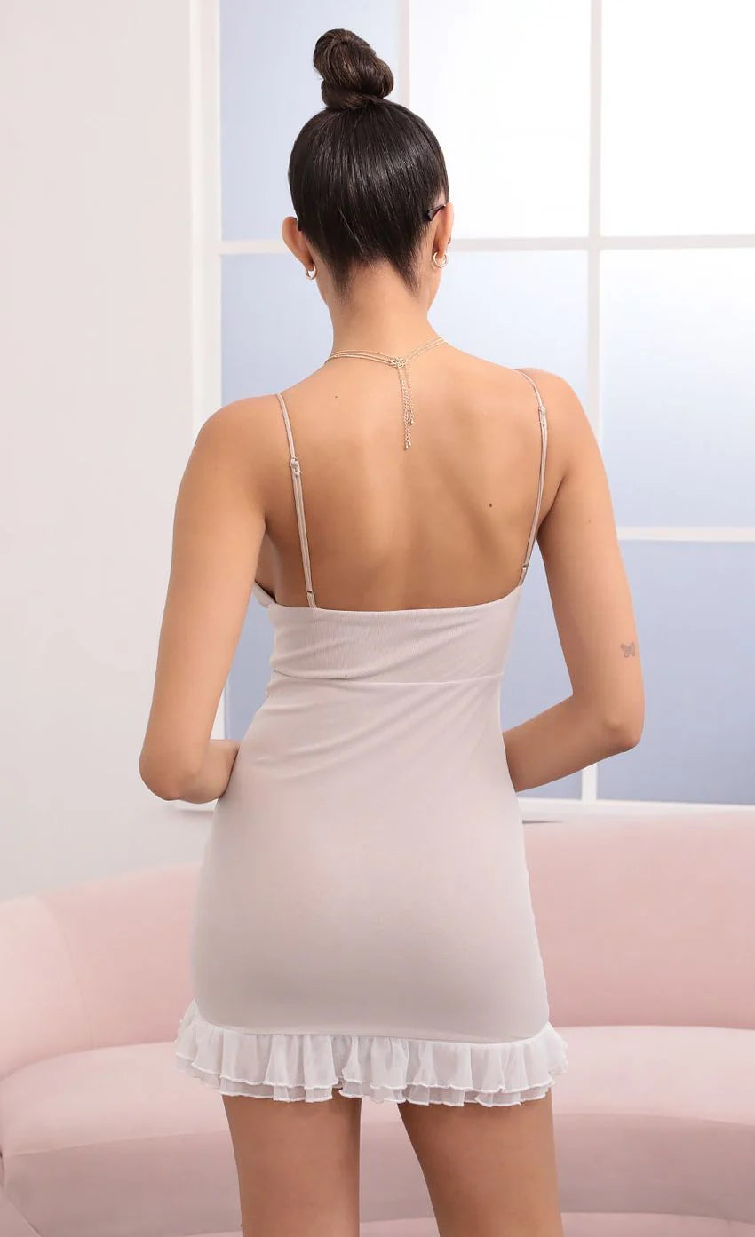 Ruched Bodycon Dress in White Mesh