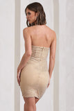 Mesmerised Nude Embellished V Plunge Strapless Mini Dress