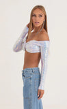 Iridescent Sequin Off The Shoulder Top in Purple