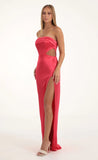Satin Cutout Corset Maxi in Red