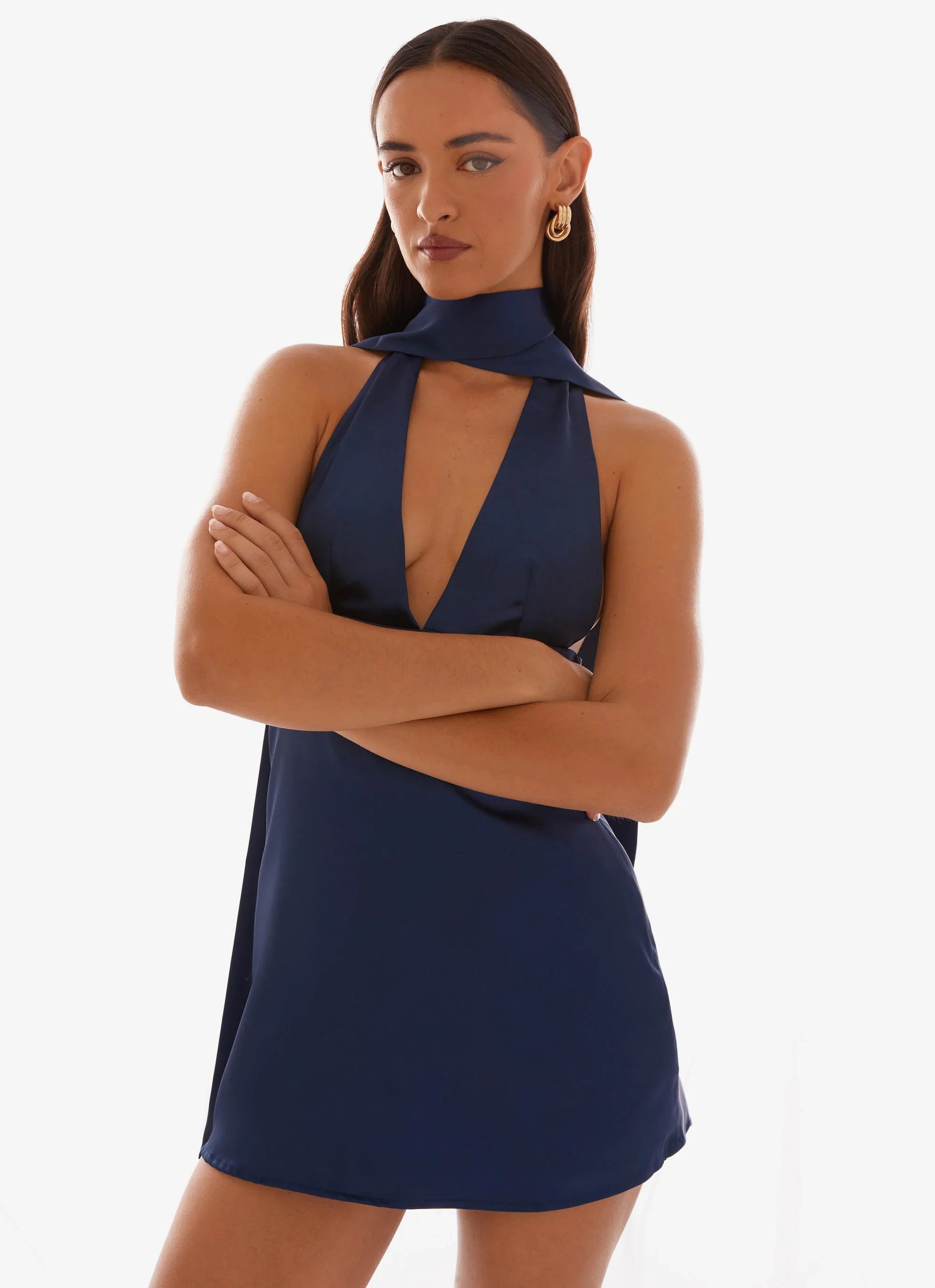 Alicia Satin Halter Mini Dress Navy