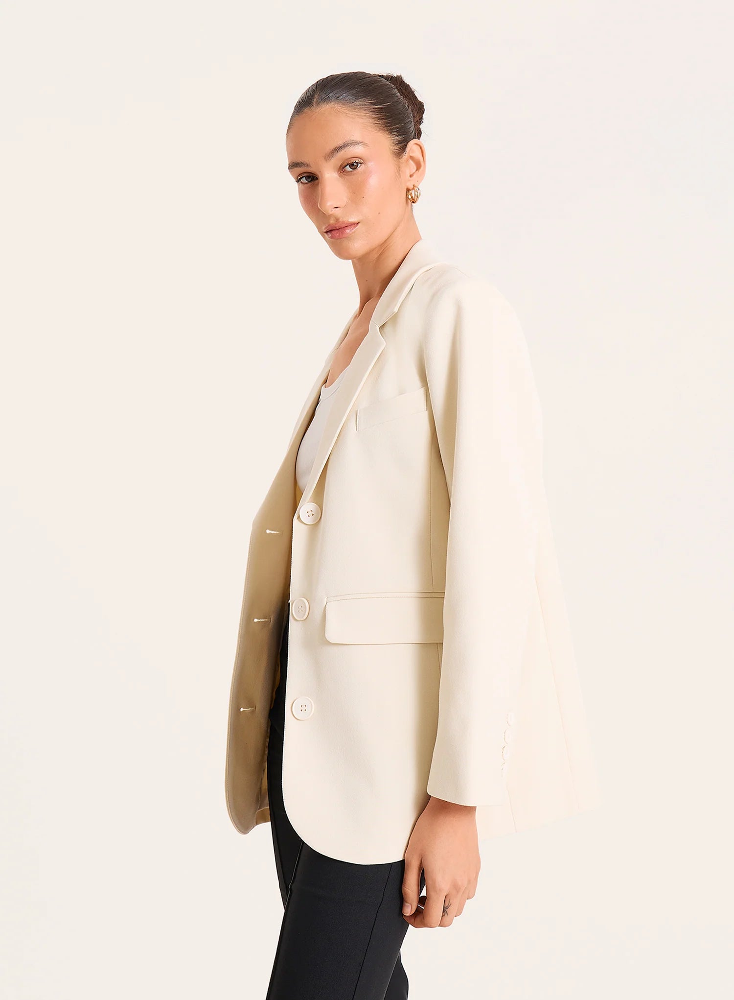 Cream Single Breasted Tailored Blazer