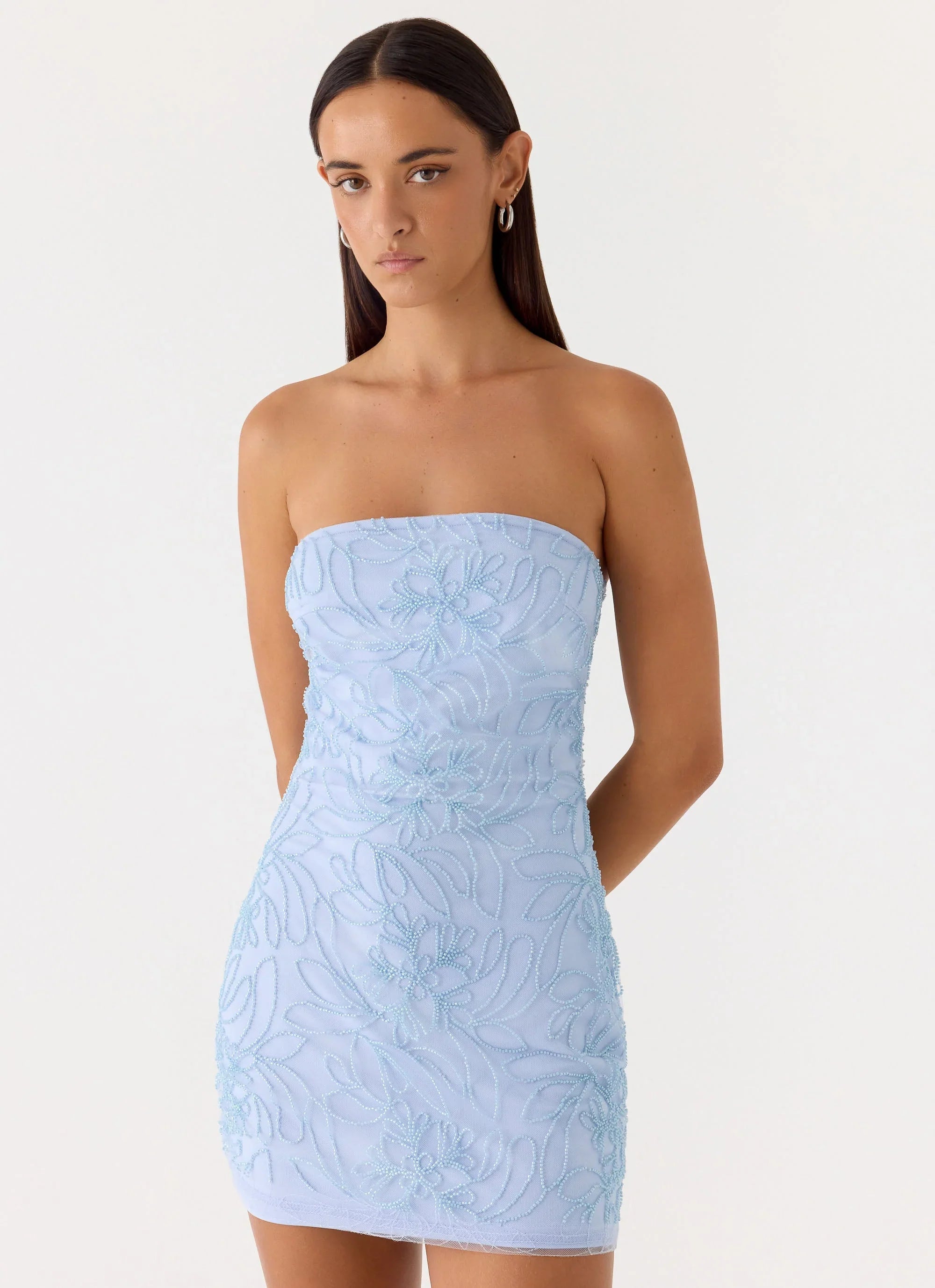 Dangerous Kind Beaded Mini Dress Blue