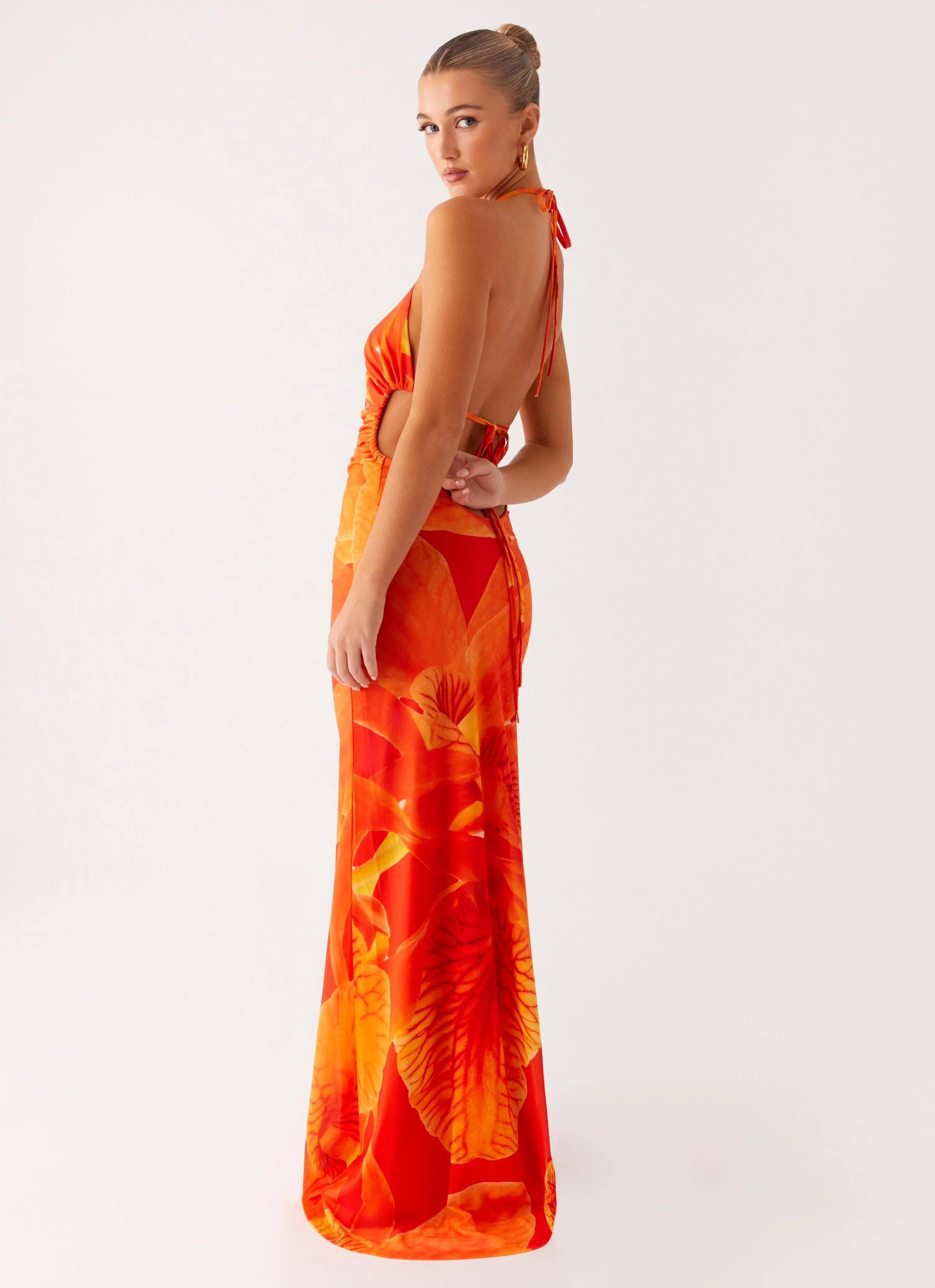 Palawan Mesh Maxi Dress Orange Floral