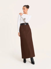 Chocolate Belted Tailored Maxi Skirt