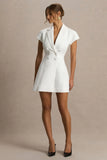 Etta White Plunge Neck Short Sleeved Blazer Mini Dress