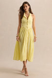 Jezebel Yellow Lace Plunge Neck Collared Midi Dress