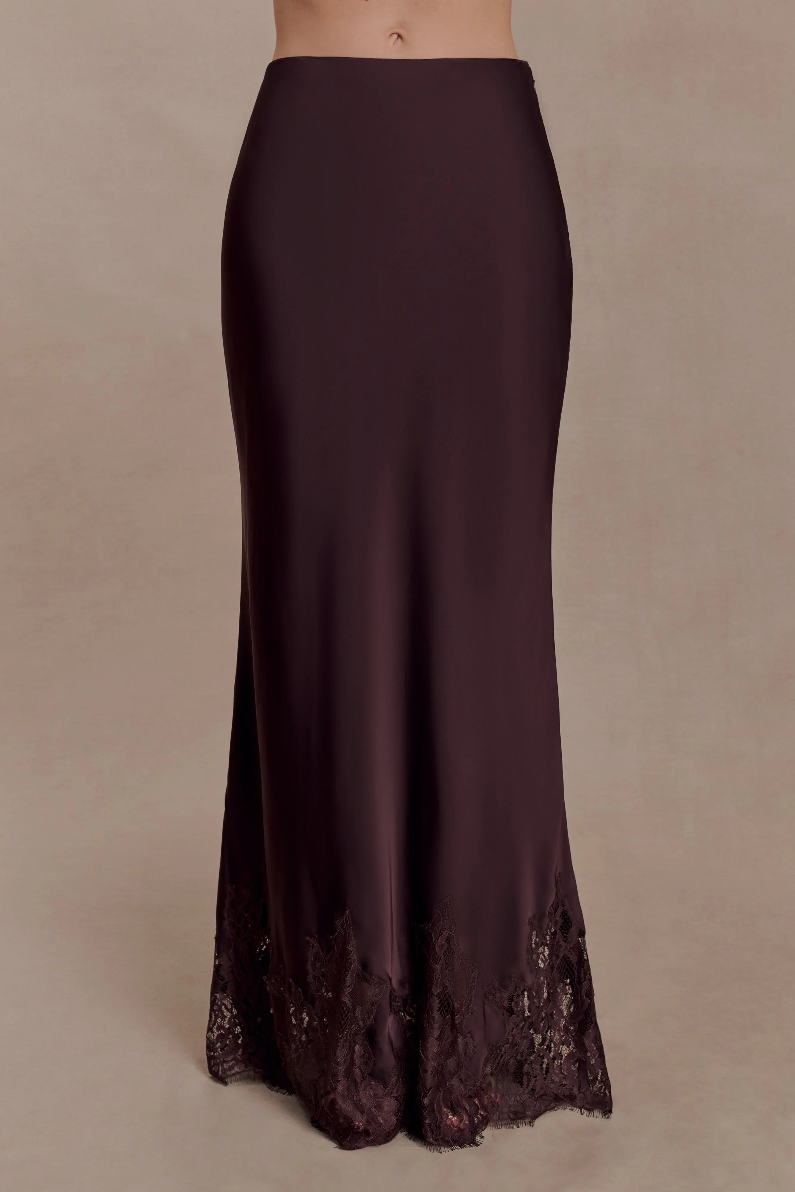 Nina Satin And Lace Maxi Skirt Chocolate