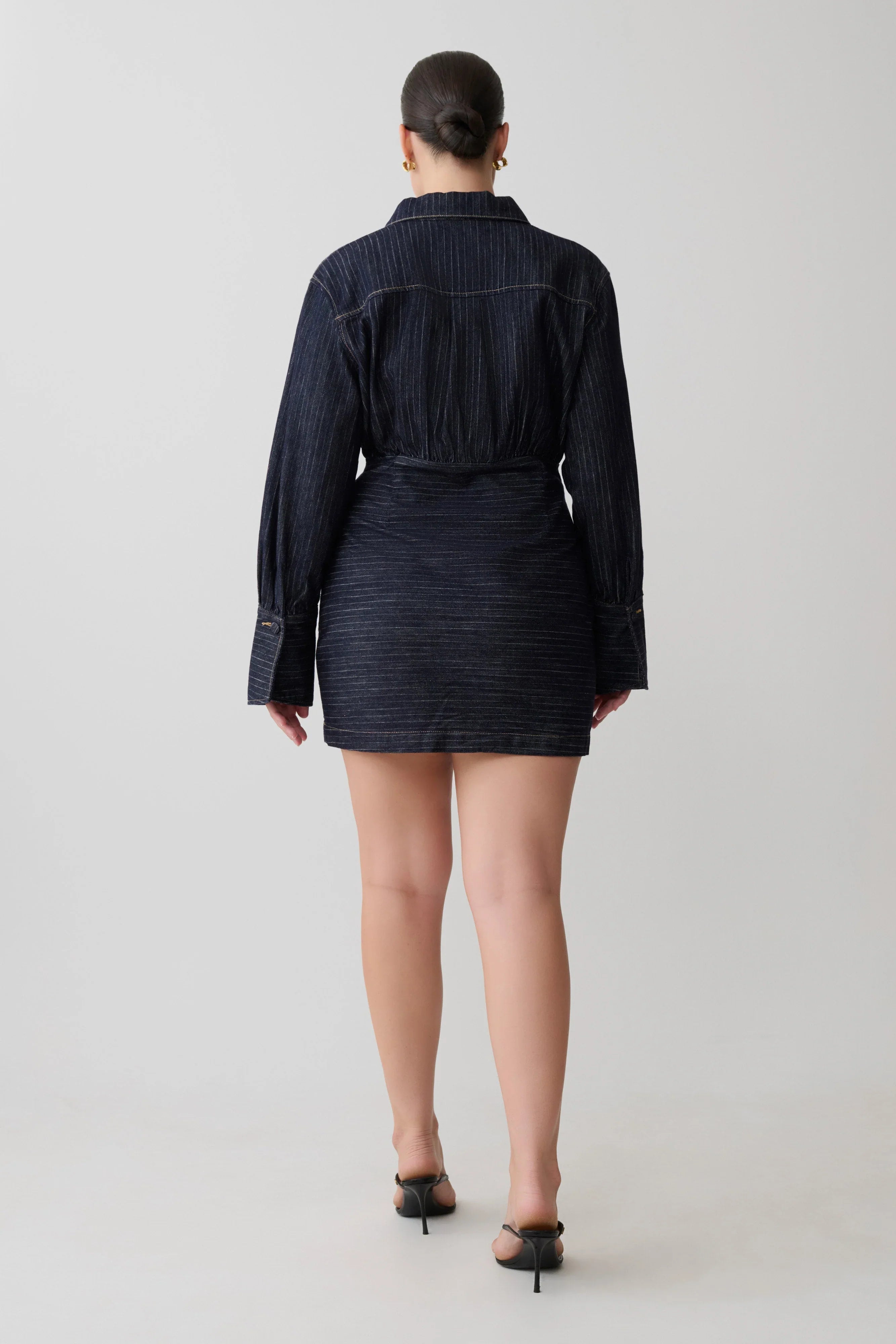 Zarah Denim Long Sleeve Mini Dress Indigo Pinstripe