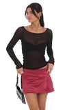 Satin Side Slit Mini Skort in Maroon
