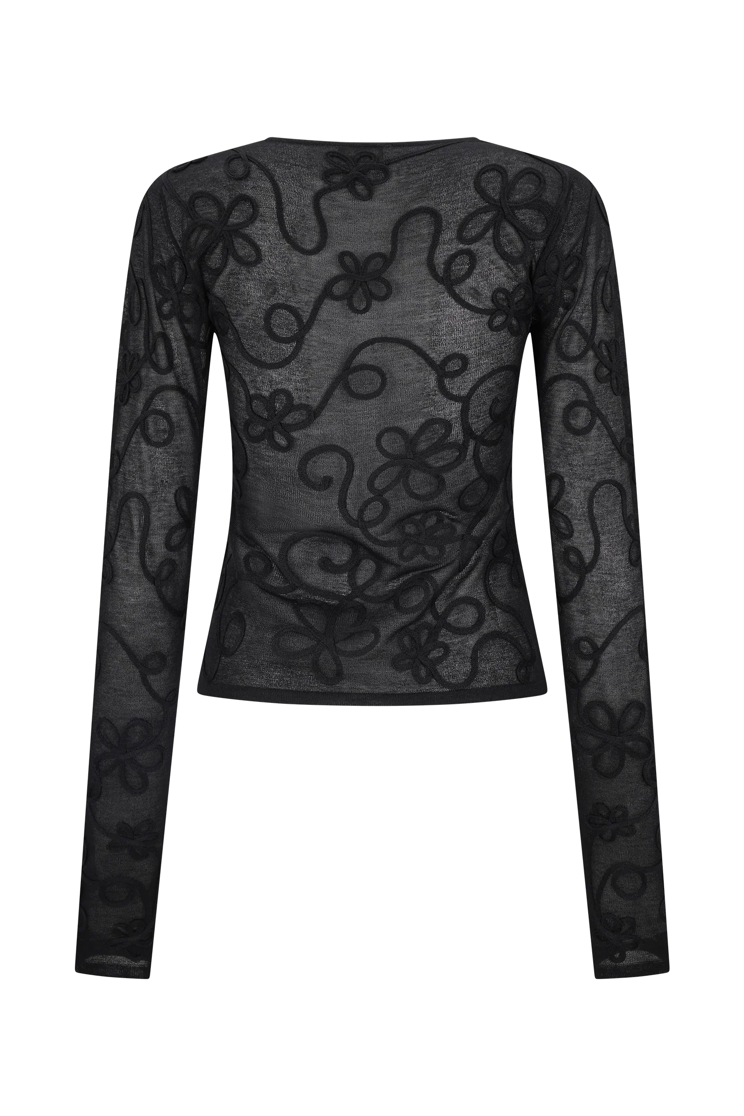 Omari Embroidery Long Sleeve Knit Top Black