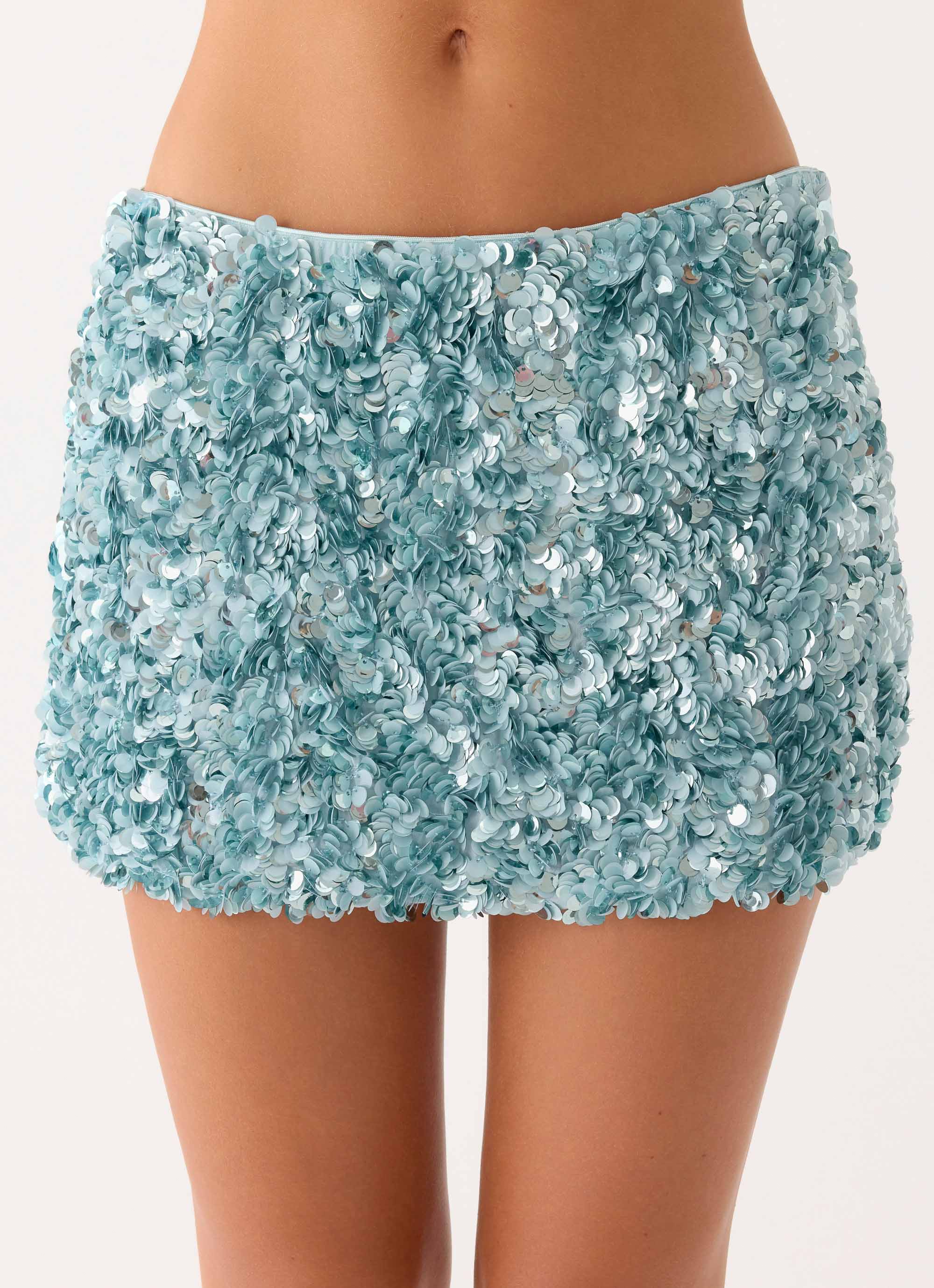 Alayna Sequin Mini Skirt Aqua