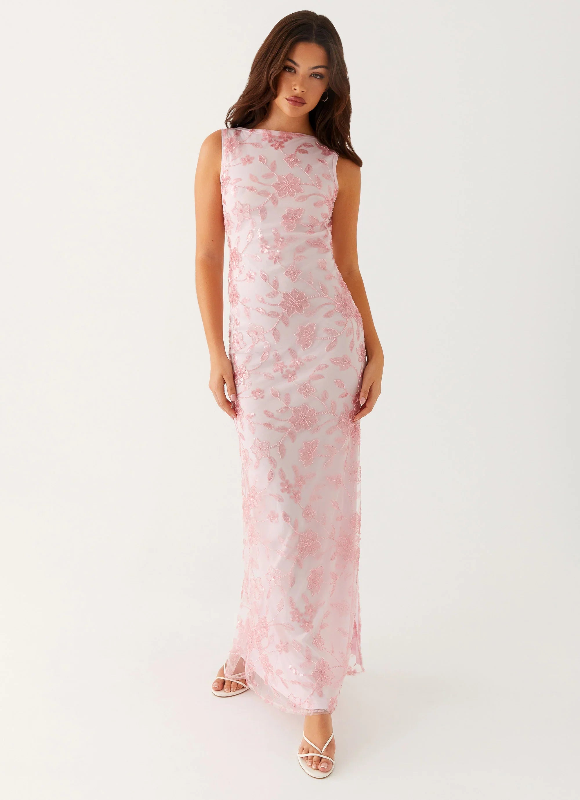 Moorey High Neck Maxi Dress Pink
