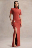 Arlena Rust High Neck Wrapped Maxi Dress
