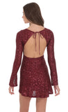 Sequin Long Sleeve Open Back Dress in Maroon