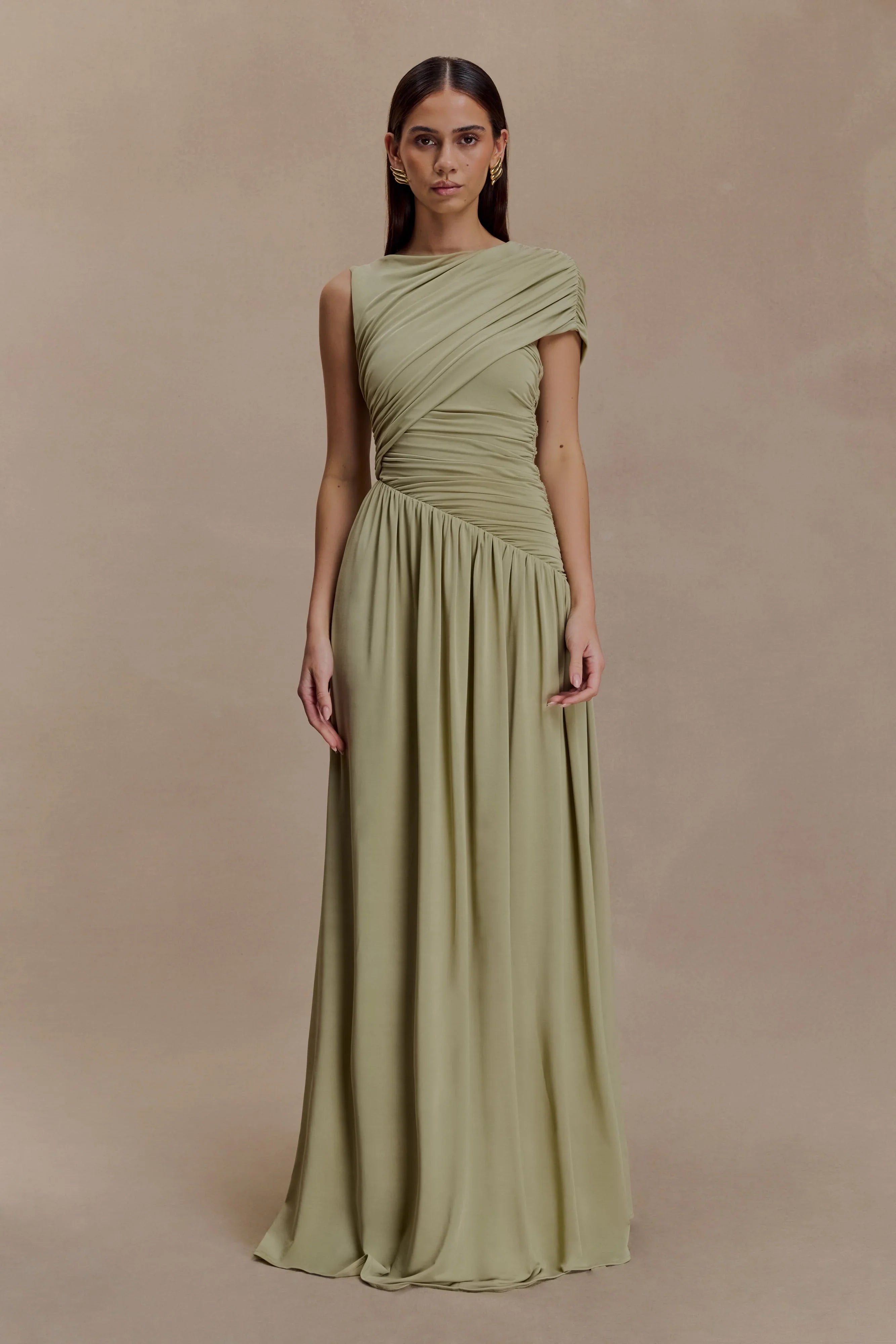Ayeshya Slinky Asymmetric Maxi Dress Sage