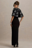 Agnella Black Embellished V Neck Maxi Dress