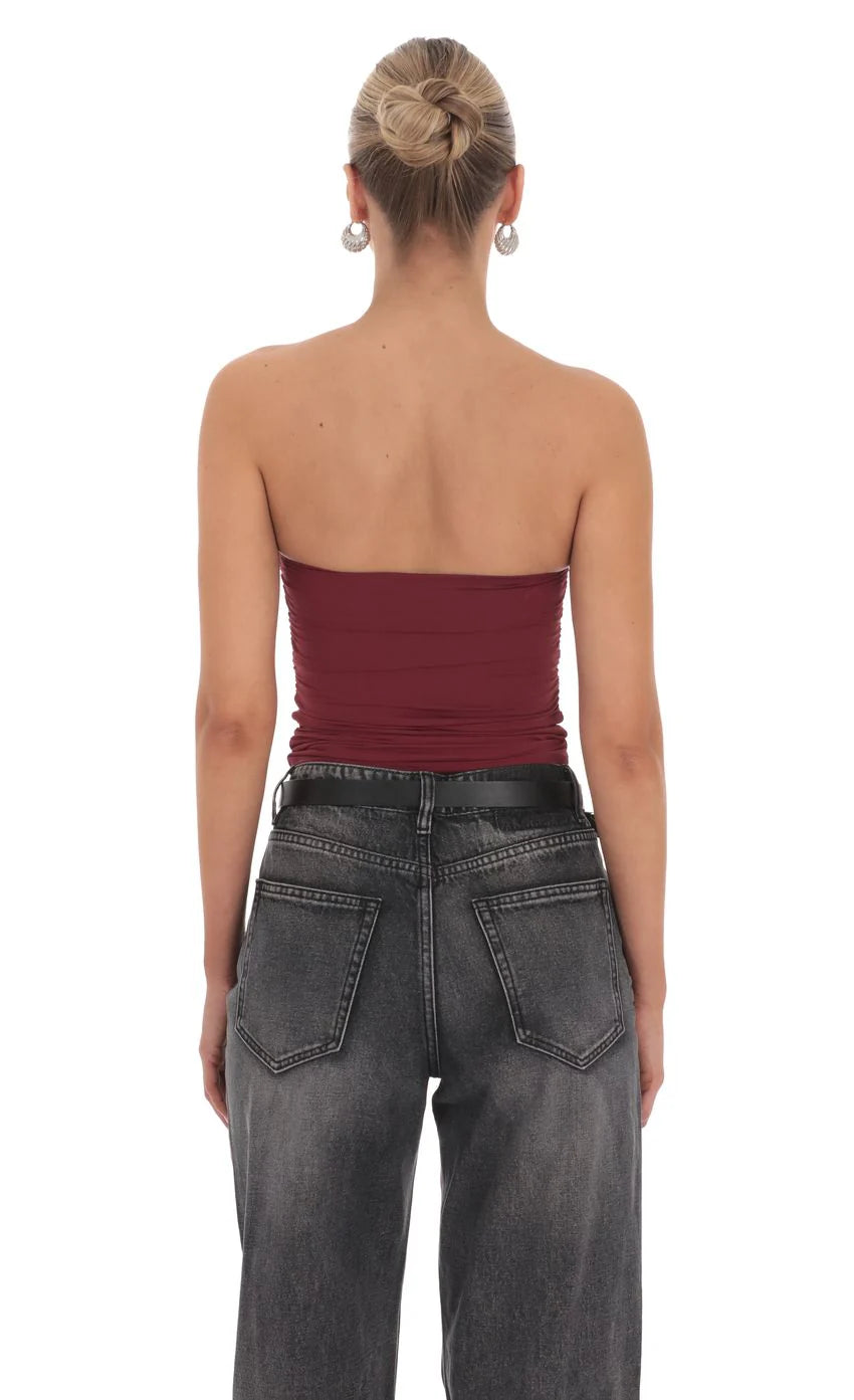Embellished Tube Top in Burgundy