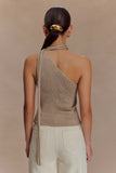 Leone One Shoulder Metallic Knit Top Gold