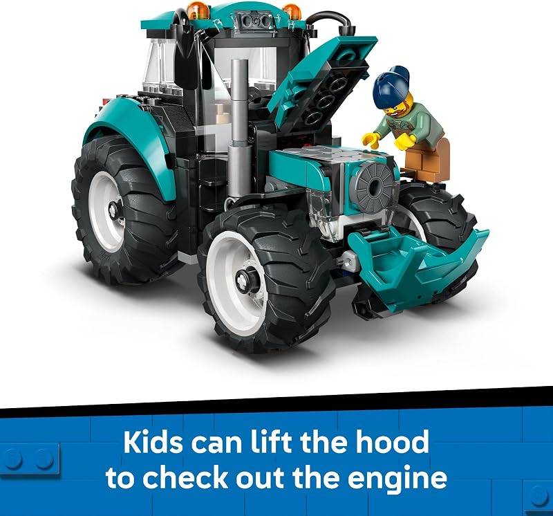 LEGO City Tractor Building Toy for Kids Pretend Play Farm Vehicle for Boys Girls Ages 7 Tractor Toy W Farmer Minifigure Gift Idea for Birthdays 60498