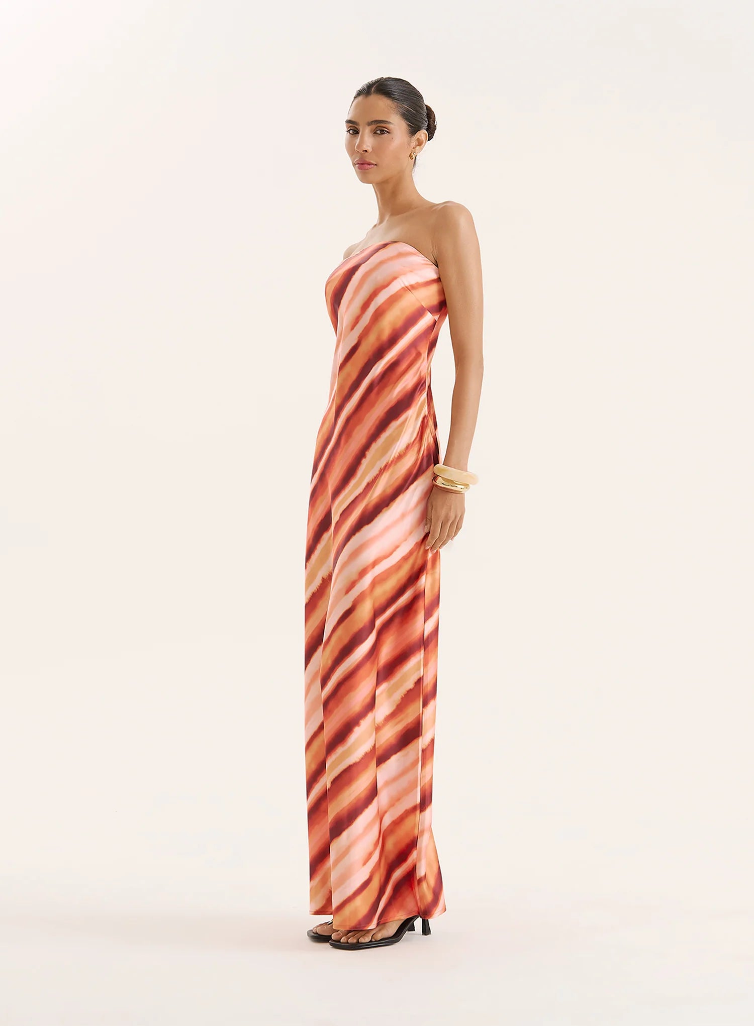 Ombre Stripe Bandeau Satin Maxi Dress