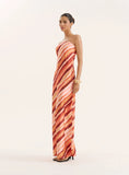 Ombre Stripe Bandeau Satin Maxi Dress