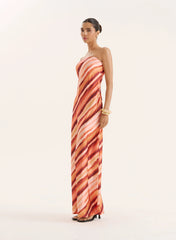 Ombre Stripe Bandeau Satin Maxi Dress