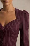 Lana Burgundy Pinstripe Woven Sweetheart Neck Tailored Top