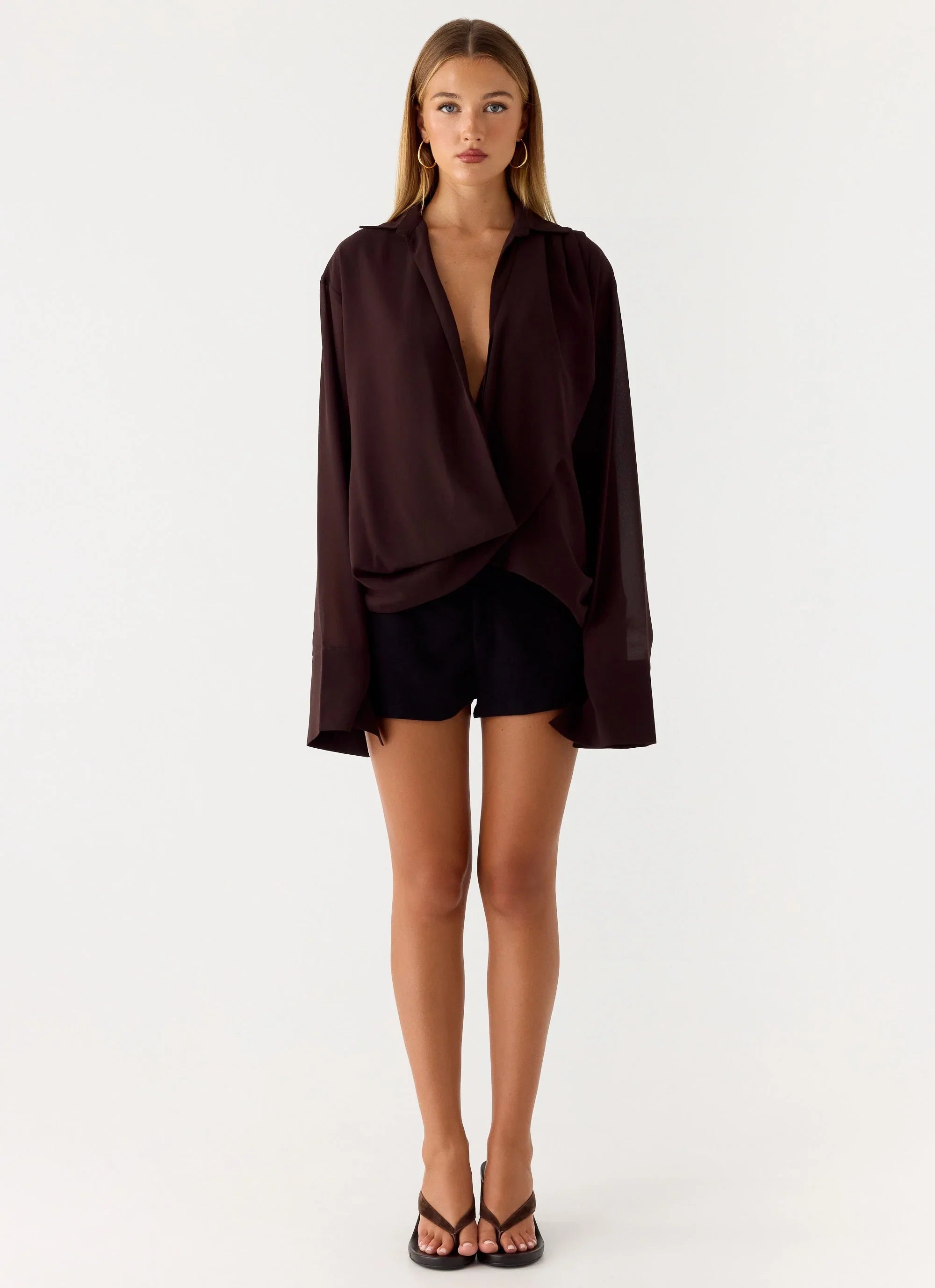 Annah Wrap Shirt Chocolate