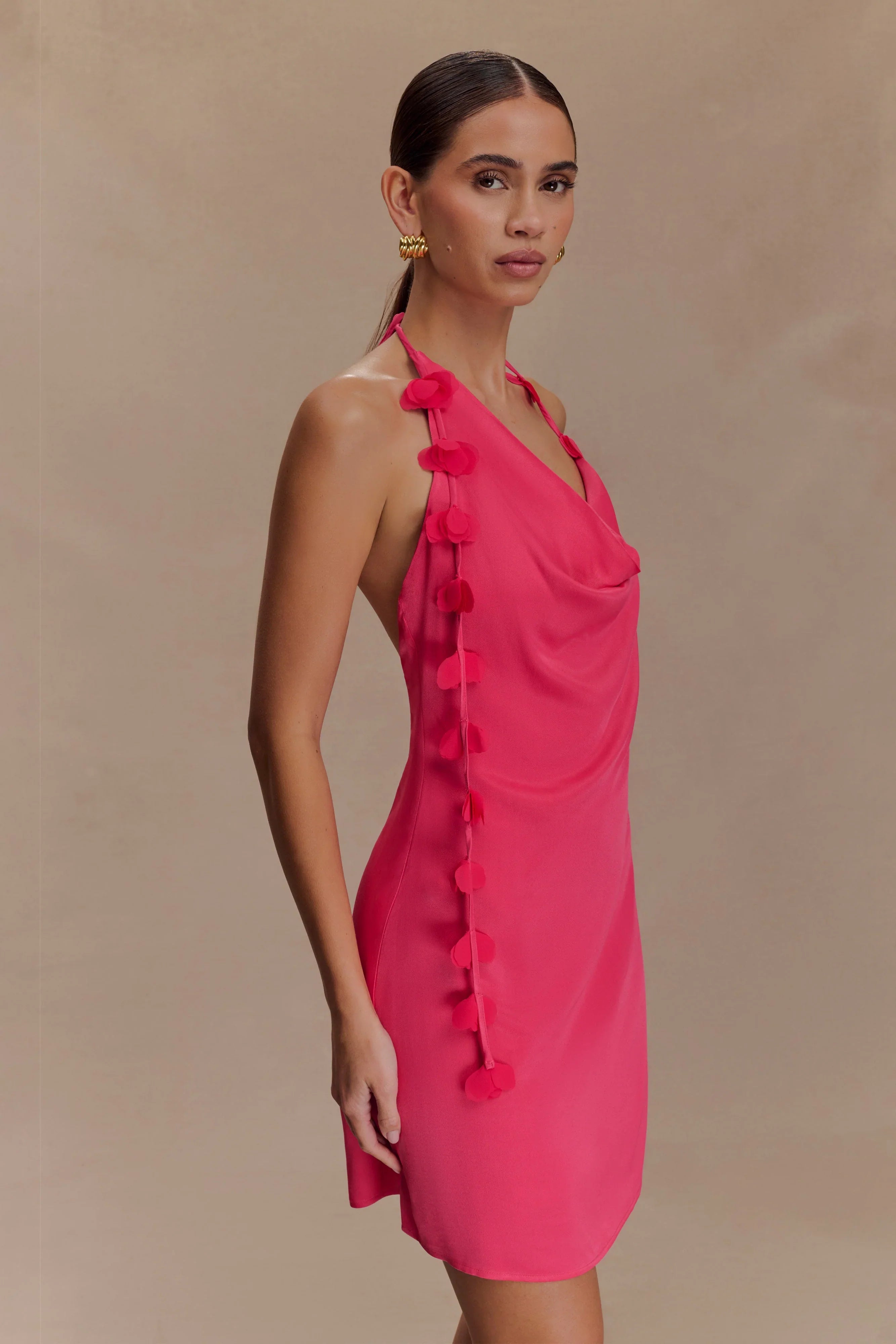 Gwenda Satin Floral Mini Dress Dragonfruit