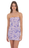 Strapless Sequin Floral Bodycon Dress in Lavender