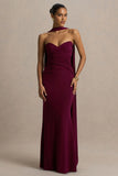 Leila Burgundy Sweetheart Maxi Dress With Scarf